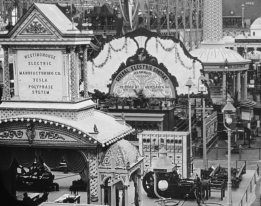 Electricity exhibits at the  1893 Chicago World's Fair via Wikimedia Commons.