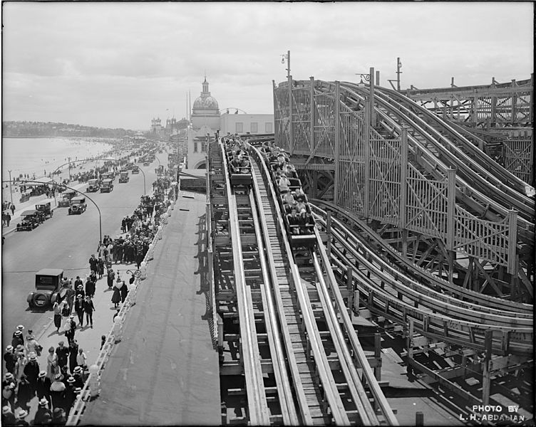 The Derby Racer roller coaster at Revere Beach. Via Wikimedia Commons